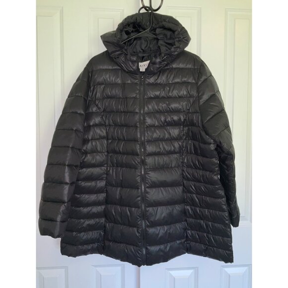 Ava & Viv size 2X Women's Black Hooded Puffer Jacket Plus Excellent condition - Picture 2 of 6
